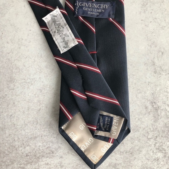 Givenchy Gentlemen Paris Mens Tie Navy Blue Red And White Stripe - Picture 7 of 13
